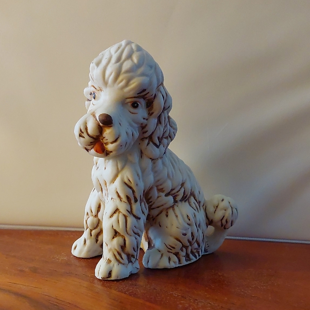 Ceramic Poodle Dog Bell Figurine - White and Brown